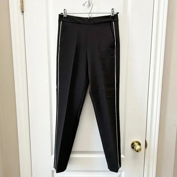 Zara Pants High Waisted Slim Side Stripe Ankle  Cropped Trousers Black Small - Picture 5 of 14